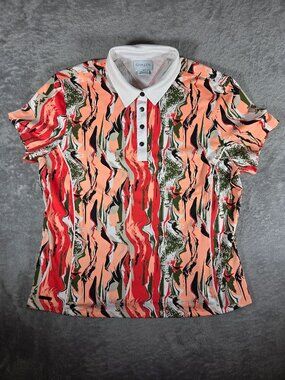 Chase 54 "Lucky" Women's Golf Polo Shirt LF5111 Abstract Coral Black Size XL